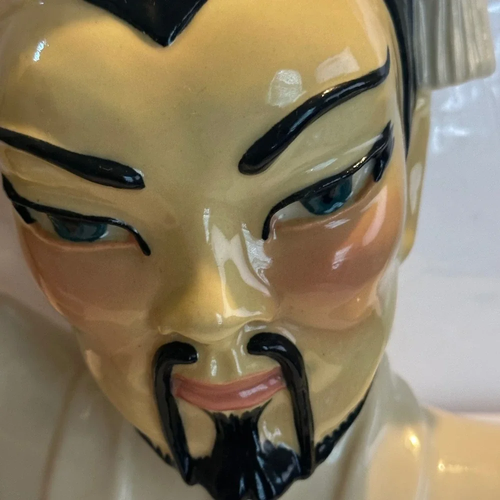 Vintage Ceramic Head Vase Pair Asian Man Woman Bust Planter Mid Century Style